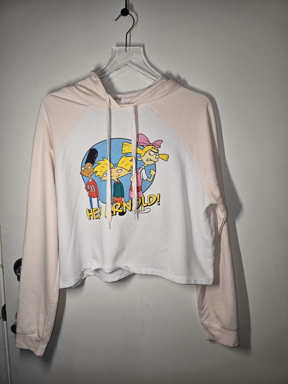 Nickelodeon Hey Arnold! Cropped Hoodie - Light Pink & White